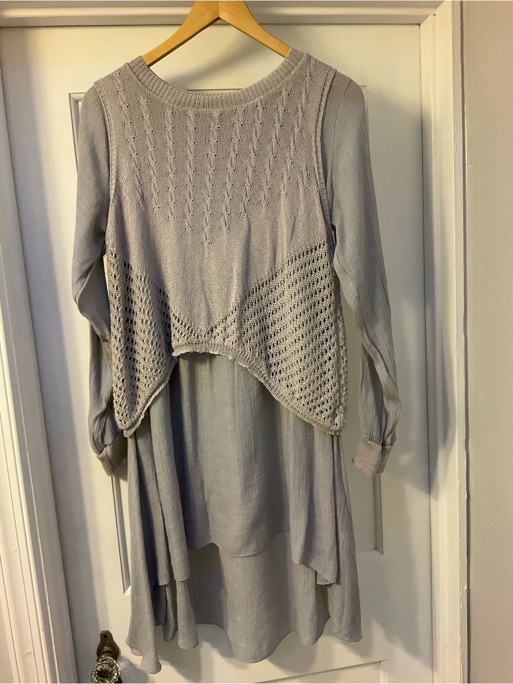 Simply Couture Light Gray Layered Knit Sweater Tunic